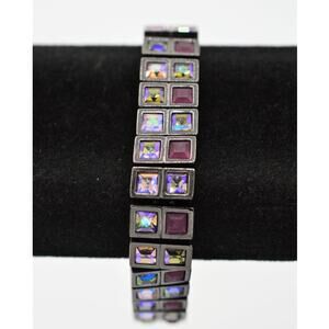 Givenchy Vintage Crystal Bracelet Purple Heavy Gunmetal Chunky Signed 1990s Bin4